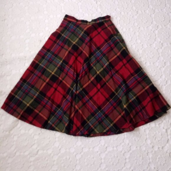 Vintage 80/'s plaid high waist button down midi skirt Size XS S